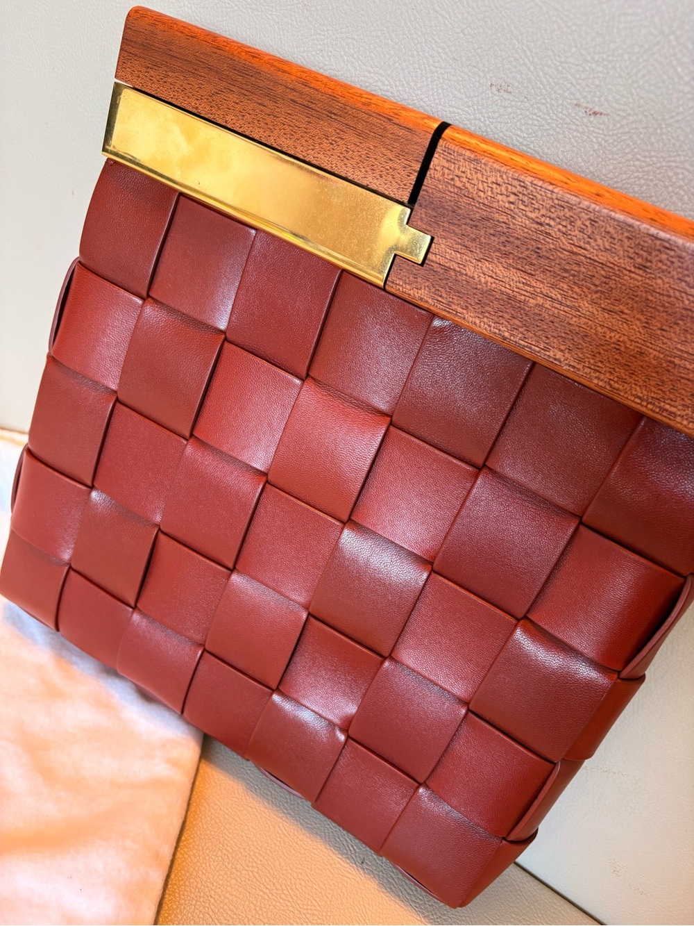 Authentic Bottega Veneta Brown and Gold Woven Leather Bag
